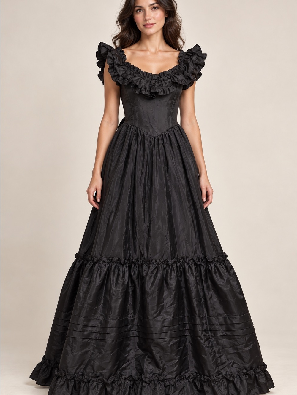 Gunne Sax Black Maxi Skirt with Gathered Hem